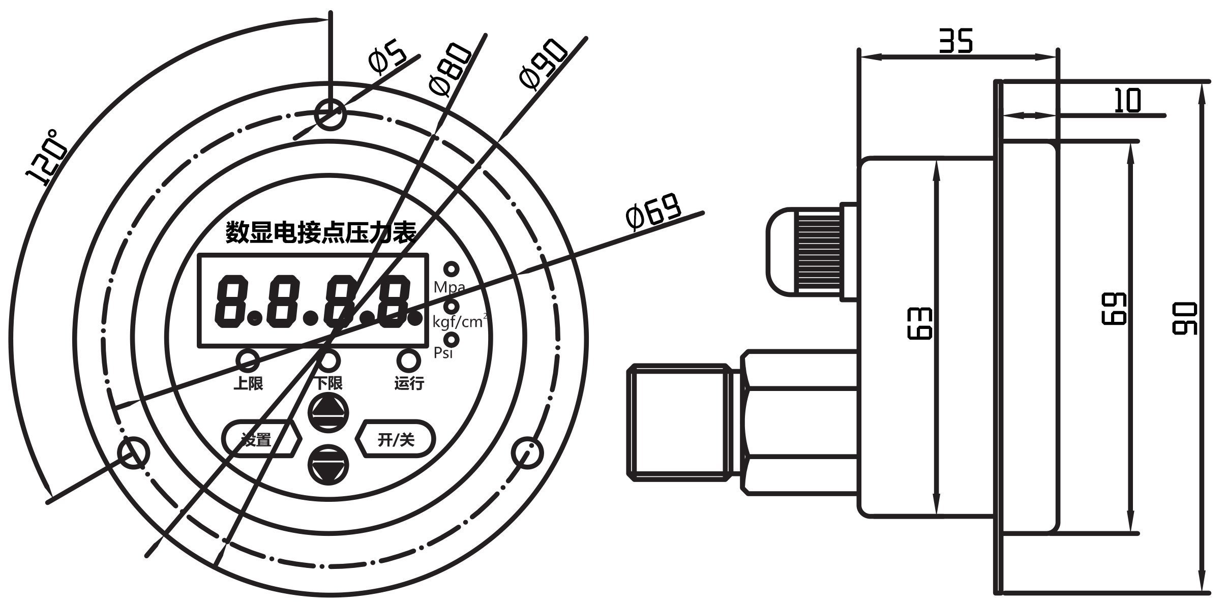YL-820Z電接點壓力表尺寸圖 YL-820Z電接點壓力表尺寸圖