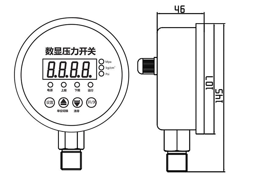 YL-814E數(shù)顯壓力開(kāi)關(guān)尺寸圖 YL-814E數(shù)顯壓力開(kāi)關(guān)尺寸圖